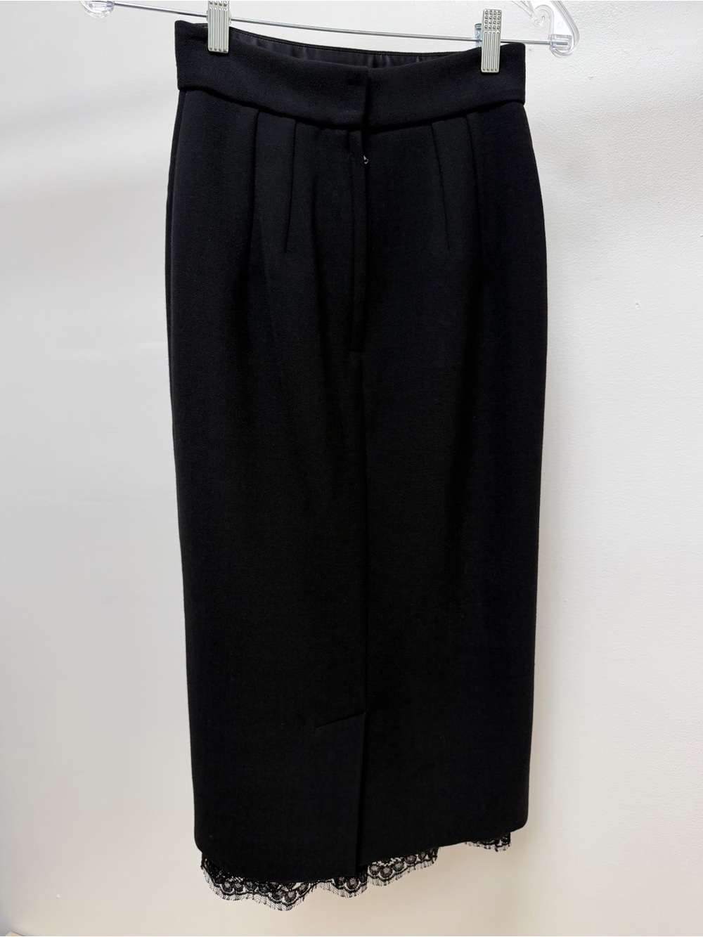 Dolce & Gabbana Black Wool Pencil Skirt with Lace Hem, Sz 36